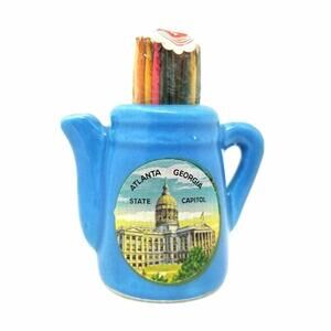 Vintage Japan Atlanta Georgia State Capital Teapot Toothpick Holder Souvenir VTG